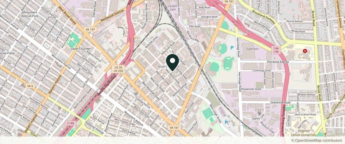 Map showing the exact location of ModeRN Aesthetics & Wellness at 1607 Highpoint Ave Ste 8, Richmond, VA 23230, USA