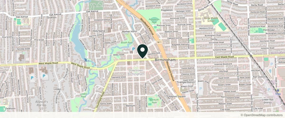 Map showing the exact location of Modern Aesthetics + Skin Medical Spa at 144 W Maple Rd, Birmingham, MI 48009, USA