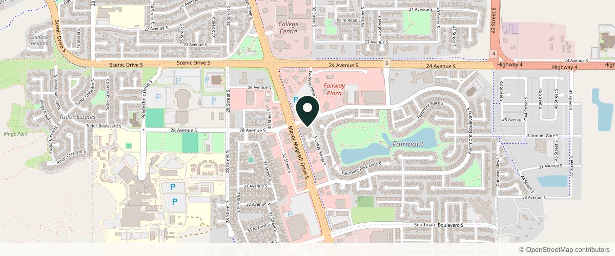 Map showing the exact location of Modern Aesthetics YQL at 2810 Fairway St S #40, Lethbridge, AB T1K 6T9, Canada