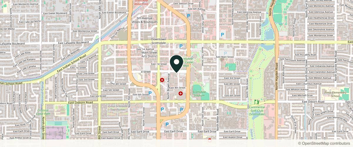 Map showing the exact location of MODERN Dermatology at 7337 E 2nd St, Scottsdale, AZ 85251