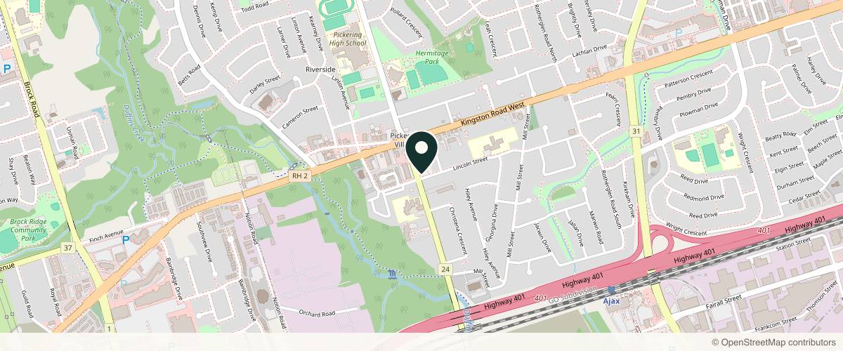 Map showing the exact location of Modern Medi Spa at 55 Church St S, Ajax, ON L1S 6A6, Canada