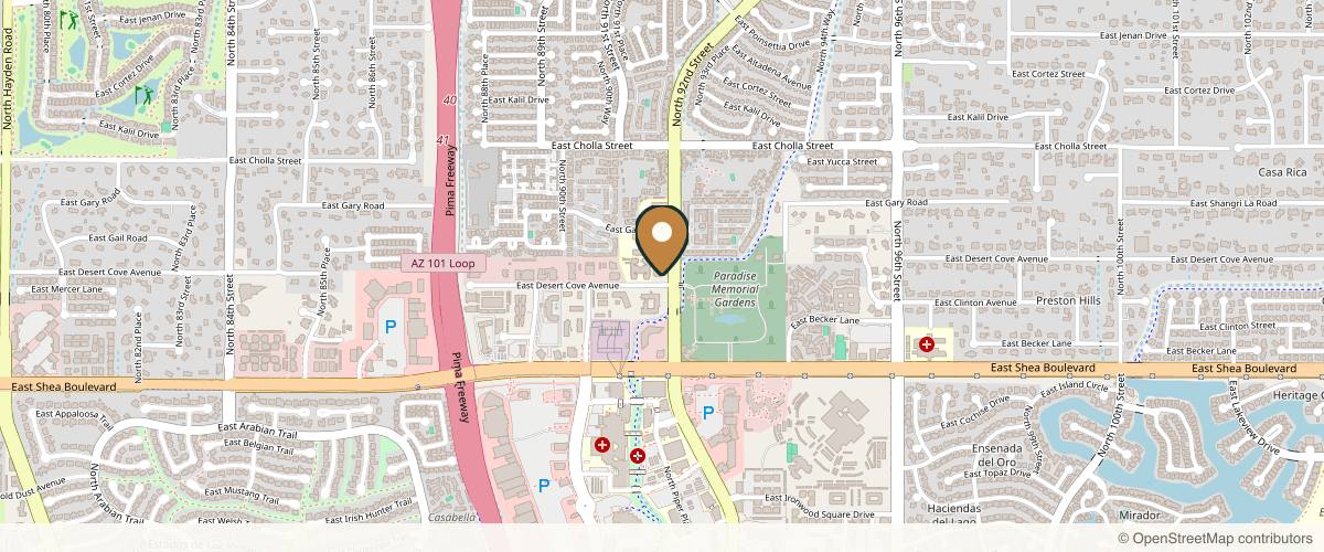 Map showing the exact location of Moderne Medical Aesthetics at 9180 E Desert Cove Ave Ste 103, Scottsdale, AZ 85260, USA
