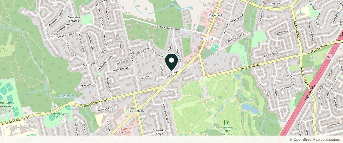 Map showing the exact location of Monaco Rejuvenation Medical Spa at 42 Mansfield Dr, Ancaster, ON L9G 1M5, Canada