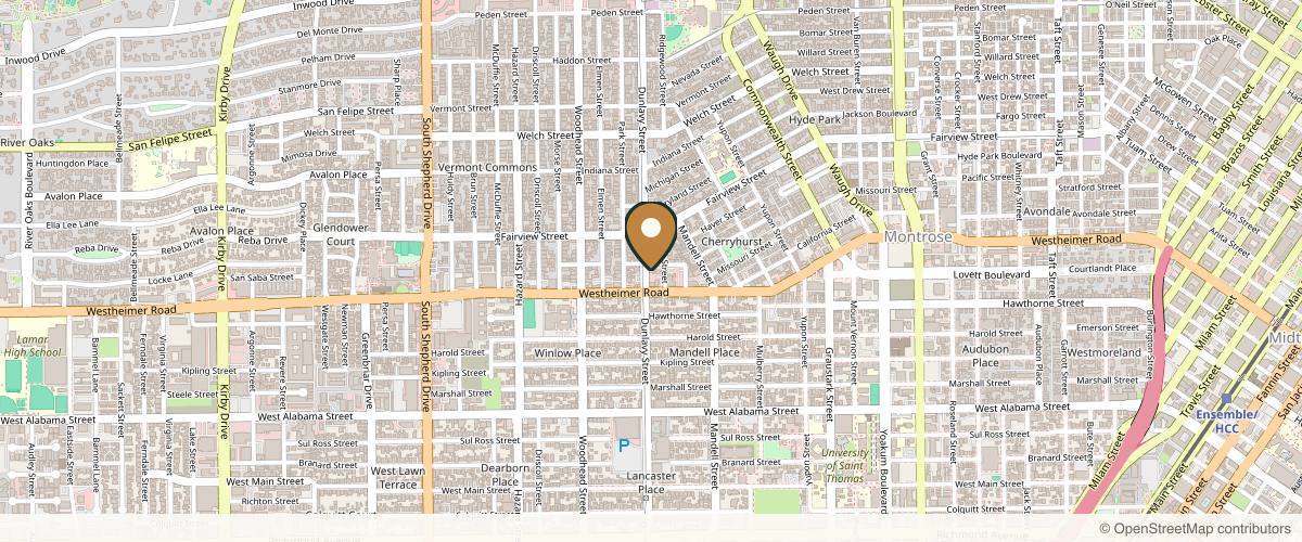 Map showing the exact location of Montrose Med Spa at 2505 Dunlavy St, Houston, TX 77006, USA
