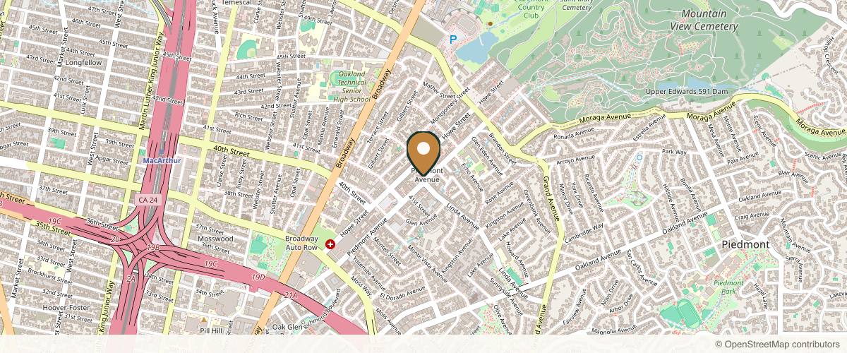 Map showing the exact location of Mosaic Skin Studio - OAK at 4185 Piedmont Ave, Oakland, CA 94611, USA