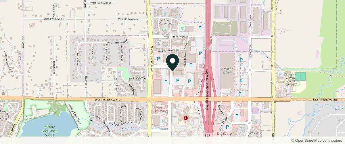 Map showing the exact location of Mountain View Aesthetics at In the Sola Salons, 14532 Orchard Pkwy Unit 400 #10, Westminster, CO 80023, USA