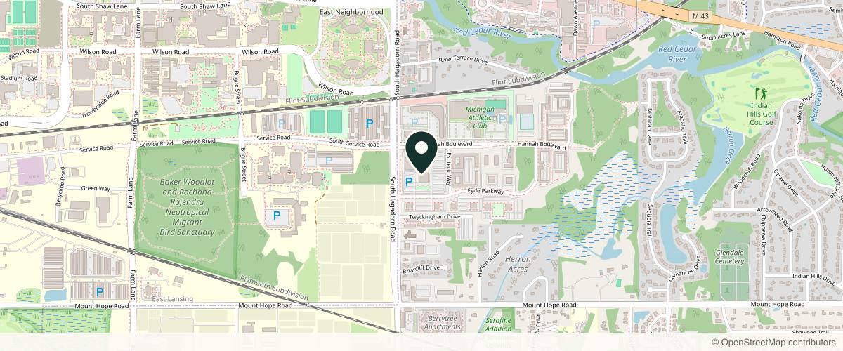 Map showing the exact location of MSU Aesthetic & Laser Treatment Center at 4660 Hagadorn Rd #610, East Lansing, MI 48823, USA