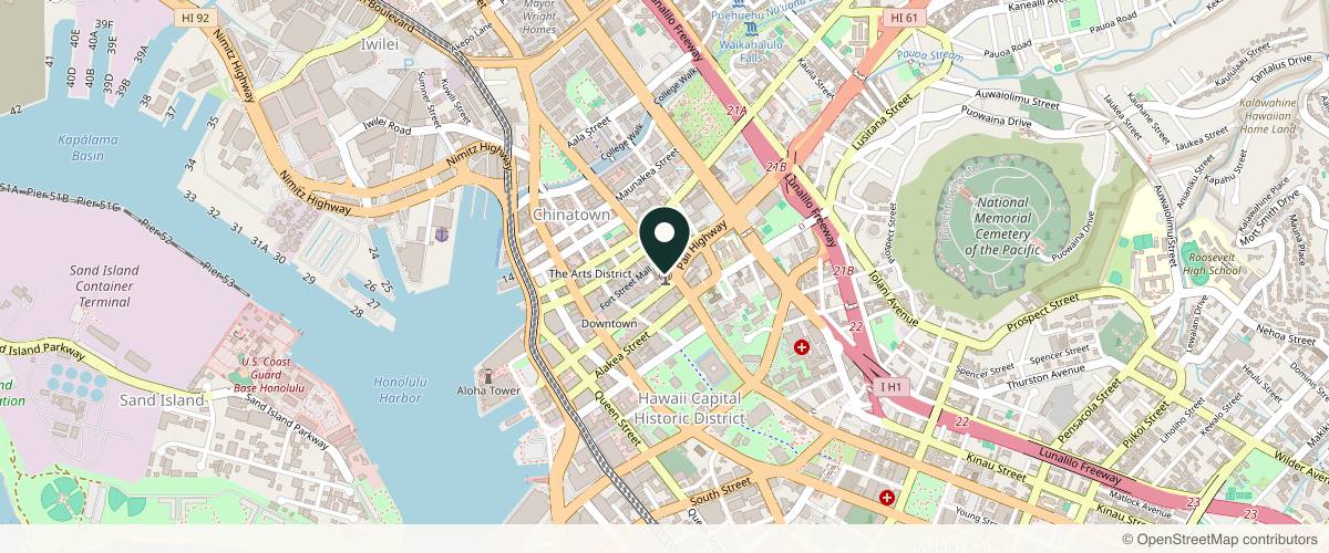 Map showing the exact location of MW Aesthetics Hawaii at 1188 Bishop St Ste 2609, Honolulu, HI 96813, USA