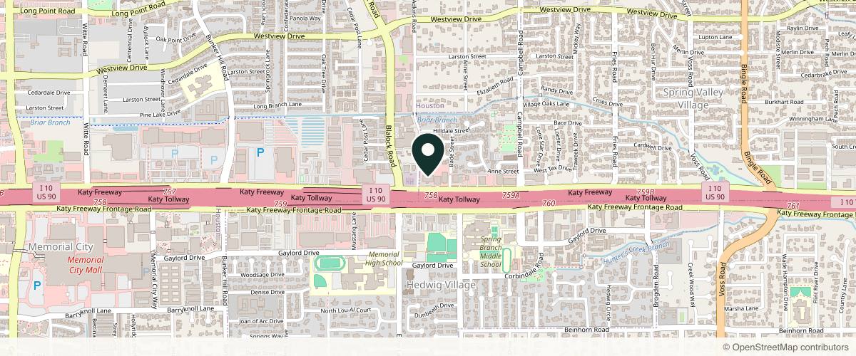 Map showing the exact location of myEvergreen MedSpa at 9230 Katy Fwy #100, Houston, TX 77055, USA