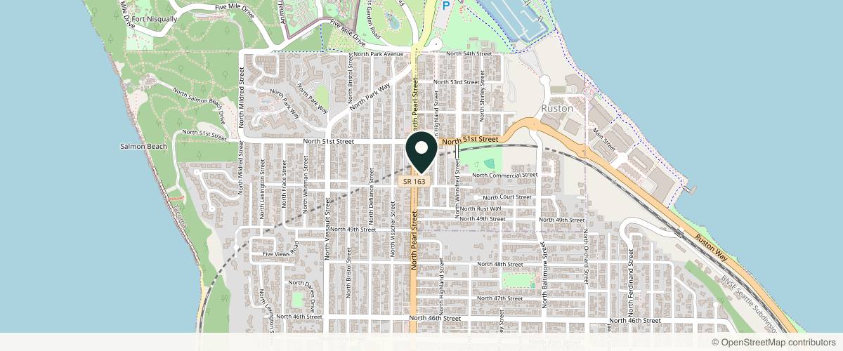 Map showing the exact location of Mynx Aesthetik Skin & Wellness at 5013 N Pearl St B, Ruston, WA 98407, USA