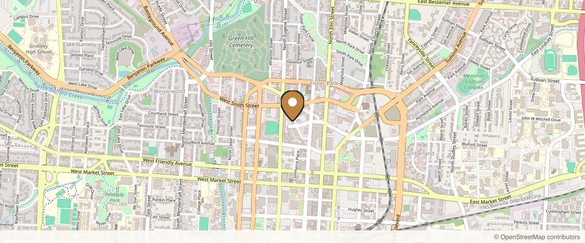 Map showing the exact location of Nūr Aesthetics at 405 Battleground Ave Ste 105, Greensboro, NC 27401, USA
