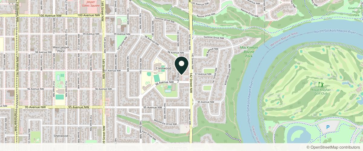 Map showing the exact location of Nakatsui DermaSurgery at 9670 142 St NW Ste 200, Edmonton, AB T5N 4B2, Canada