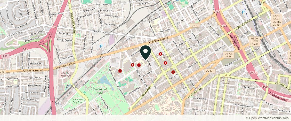 Map showing the exact location of NakedMD Med Spa Nashville at 2201 Murphy Ave #205, Nashville, TN 37203, USA