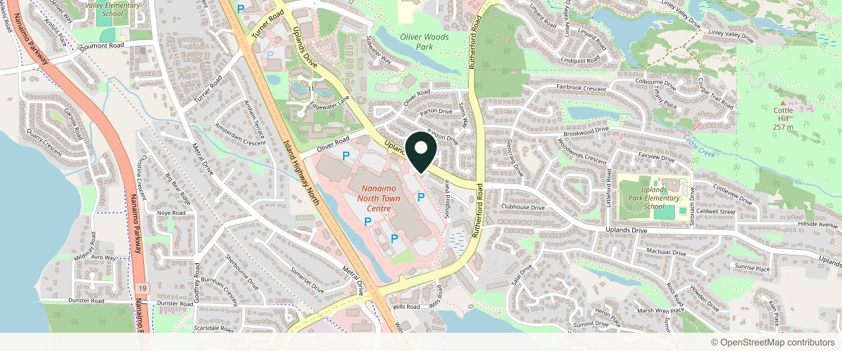 Map showing the exact location of Nanaimo Elements Spa at 4551 Uplands Dr, Nanaimo, BC V9T 0M3, Canada