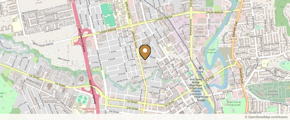 Map showing the exact location of Napa Aesthetics, A Nursing Corporation by Lorie Janes, RN Medical Director-Dr.Robert Gray at 1730 Jefferson St, Napa, CA 94559, USA