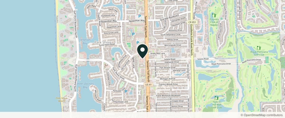 Map showing the exact location of Naples Dermatology | Dr. G.Jerry Lugo and Dr. Scott A. Ross at 4085 Tamiami Trl N, Naples, FL 34103