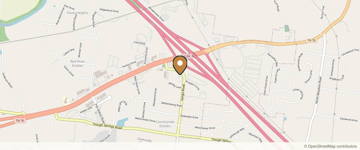 Map showing the exact location of Nashville Skin: Comprehensive Dermatology Center at 670 Sango Rd, Clarksville, TN 37043, USA