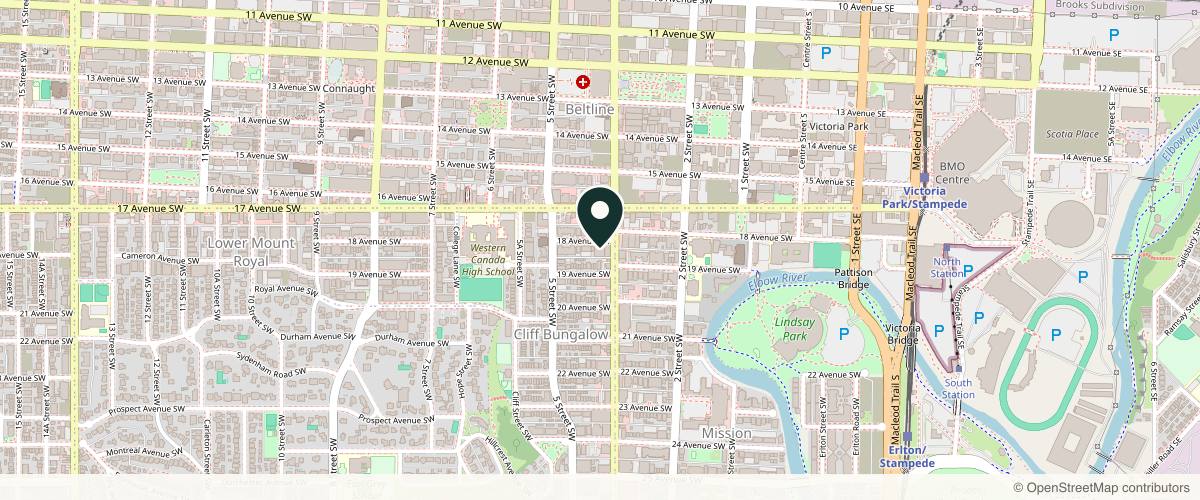 Map showing the exact location of Natology Medi Spa at 507 18 Ave SW, Calgary, AB T2S 0C6, Canada