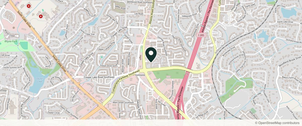 Map showing the exact location of Natural Body Spa + Med Spa | Smyrna at 1675 Cumberland Pkwy SE #410, Smyrna, GA 30080, USA