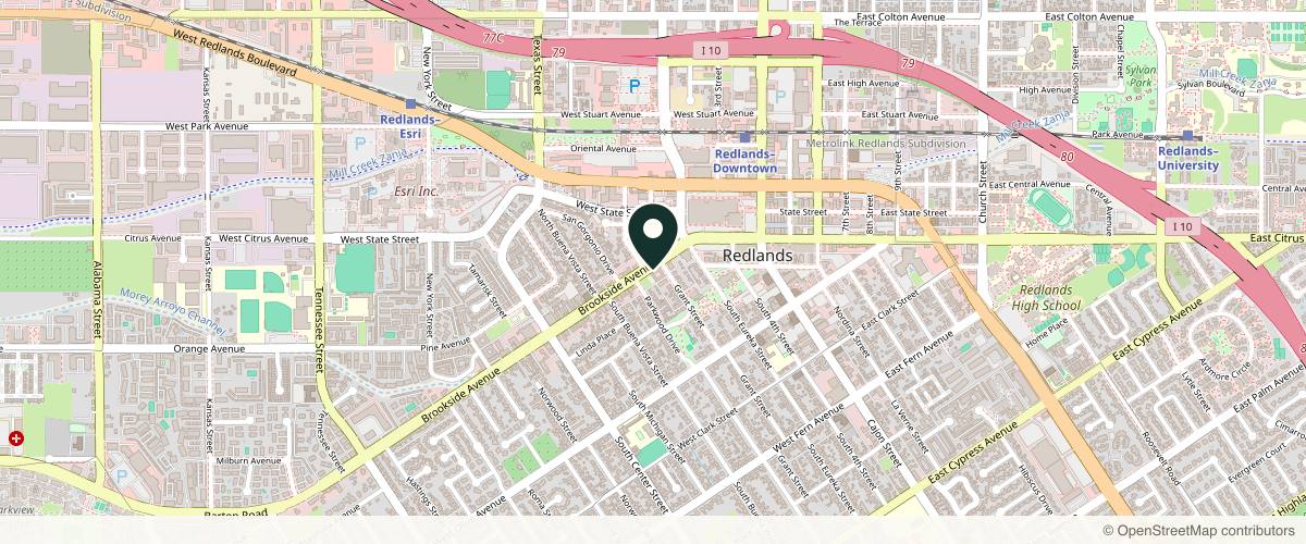 Map showing the exact location of Natural Elegance Beauty MedSpa at 305 Brookside Ave, Redlands, CA 92373, USA