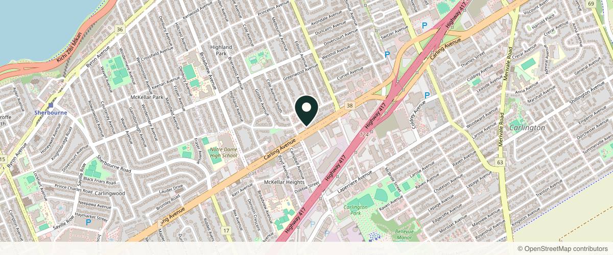 Map showing the exact location of Natural Skin & Sole Wellness Clinic at 1677 Carling Ave, Ottawa, ON K2A 1C4, Canada
