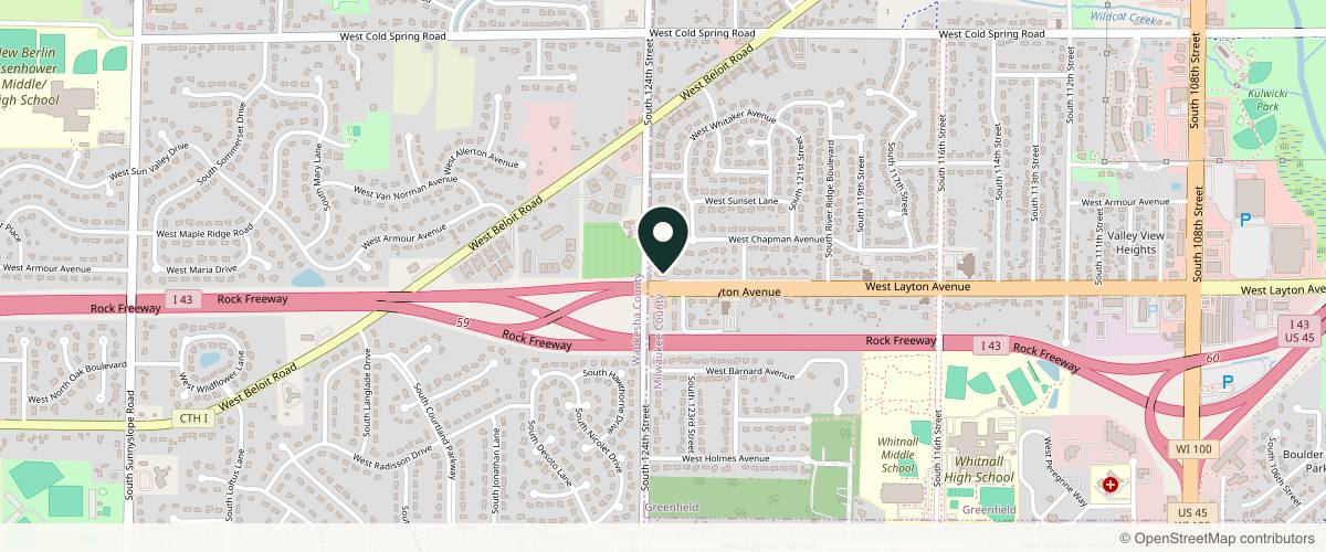 Map showing the exact location of Naturally Nicole Beauty Medical Aesthetics at 12340 W Layton Ave, Greenfield, WI 53228, USA