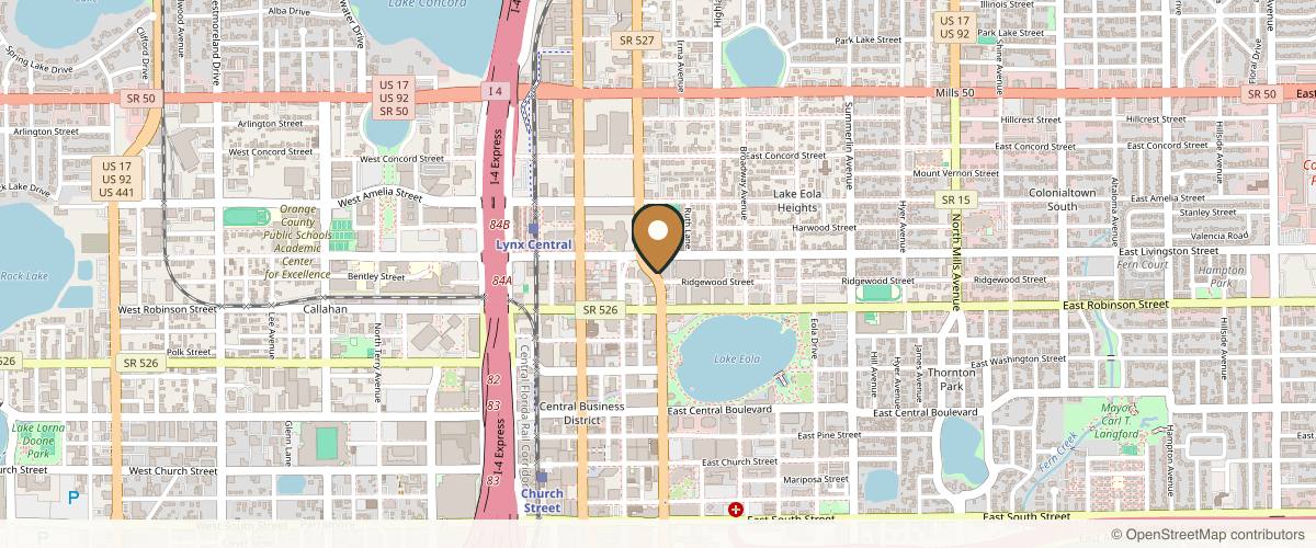 Map showing the exact location of Nectar Aesthetics® Med Spa - Orlando at 361 N Rosalind Ave Suite 10, Orlando, FL 32801, USA