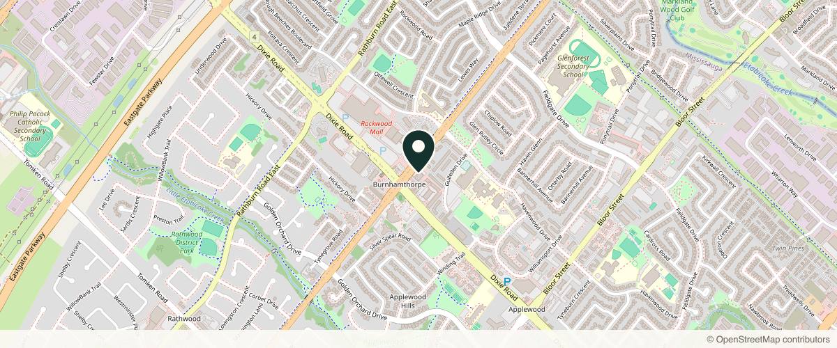 Map showing the exact location of Neshat Medical Aesthetics Clinic at 1420 Burnhamthorpe Rd E #201, Mississauga, ON L4X 2Z9, Canada