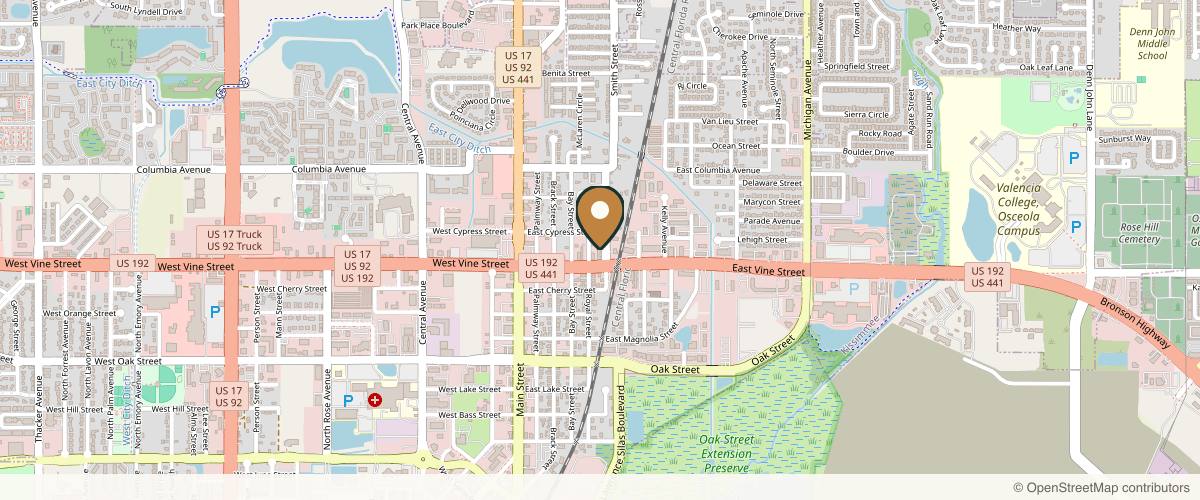 Map showing the exact location of New Life Cosmetic - Skin Care Clinic en Kissimmee at 421 E Vine St, Kissimmee, FL 34744, USA