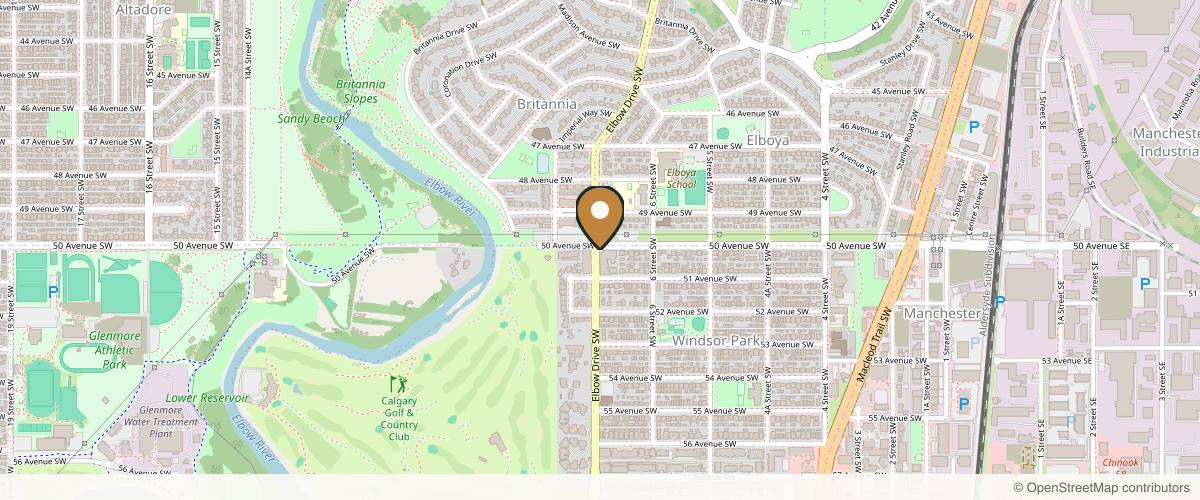 Map showing the exact location of New Skin YYC Laser & Skincare at 5116 Elbow Dr SW, Calgary, AB T2V 1H1, Canada