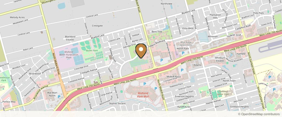 Map showing the exact location of New-U Med Spa at 3407 Caldera Blvd, Midland, TX 79707, USA