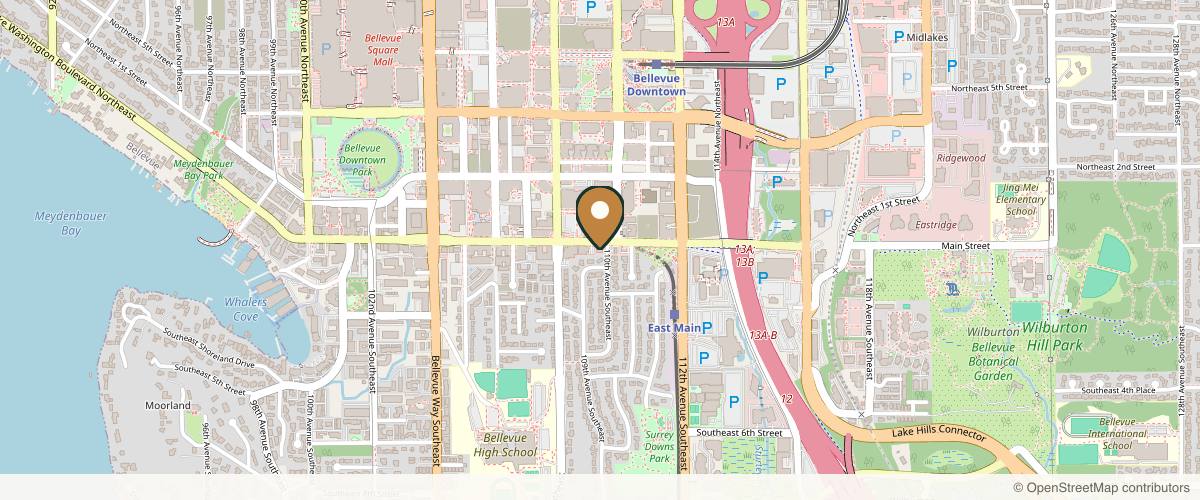 Map showing the exact location of NewSkin MedSpa | Plastic Surgery at 10845 Main St, Bellevue, WA 98004, USA