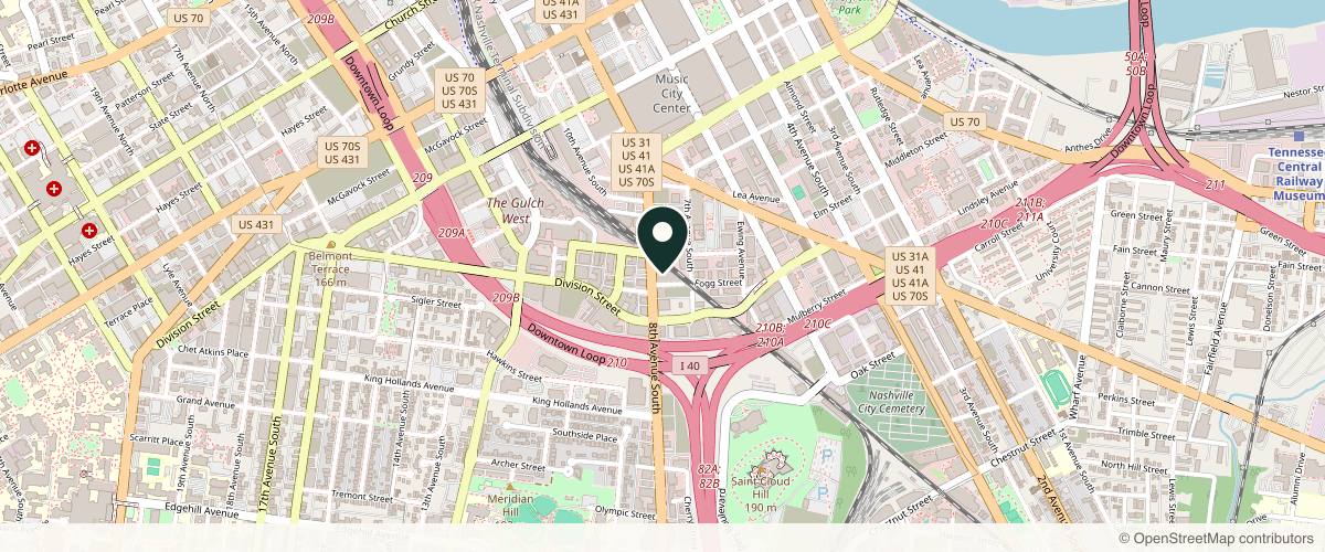 Map showing the exact location of Next Health in The Gulch - Nashville at 616 8th Ave S, Nashville, TN 37203, USA