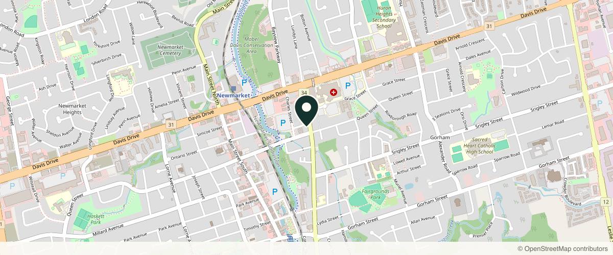 Map showing the exact location of N.H.F Clinics at 72 Prospect St, Newmarket, ON L3Y 3T2, Canada