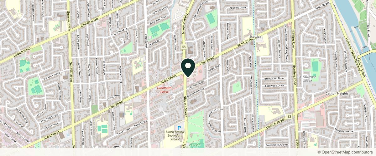 Map showing the exact location of Niagara Skin and Body Clinic at Niagara Skin and Body Clinic, 432 Niagara St, St. Catharines, ON L2M 4W3, Canada