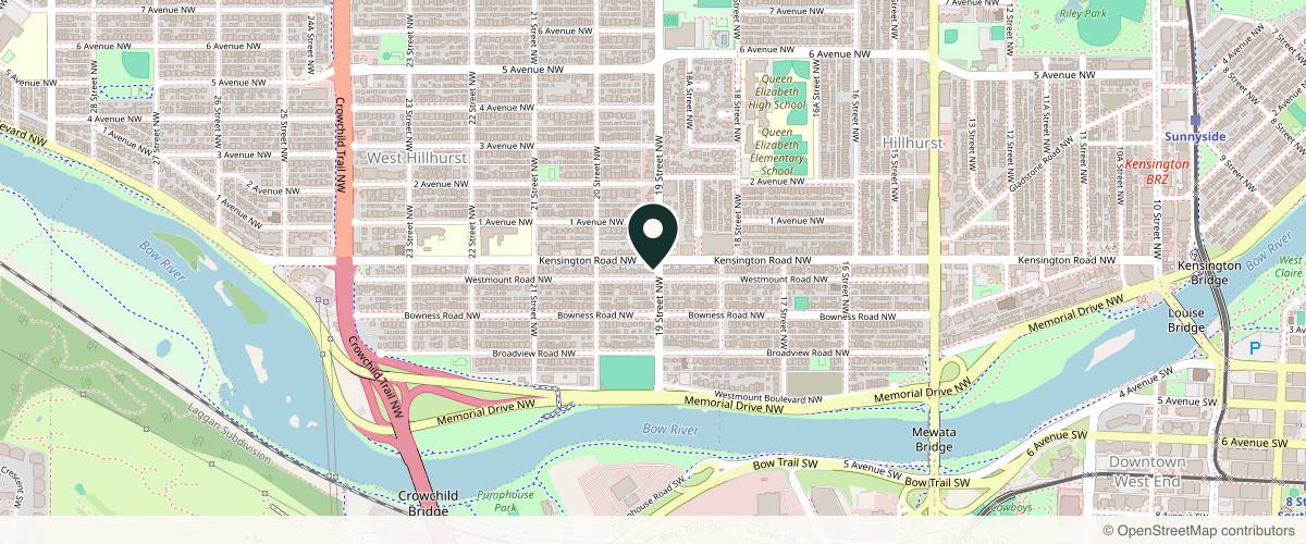 Map showing the exact location of NINA Aesthetics at 2001 Kensington Rd NW, Calgary, AB T2N 5C8, Canada