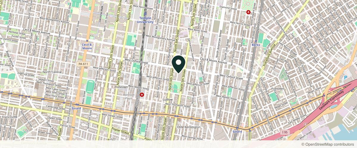 Map showing the exact location of Nirvana Wellness Med Spa & Beauty at Billy Penn Studios, 1516 N 5th St Unit 116, Philadelphia, PA 19122, USA