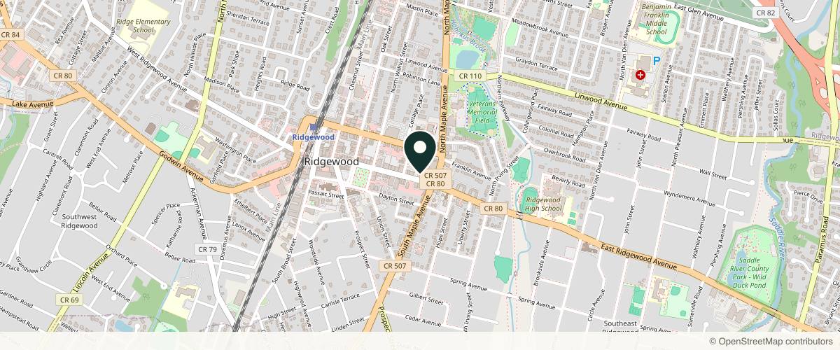 Map showing the exact location of NK Aesthetics & Wellness Lounge at 235 E Ridgewood Ave Ste 8, Ridgewood, NJ 07450, USA