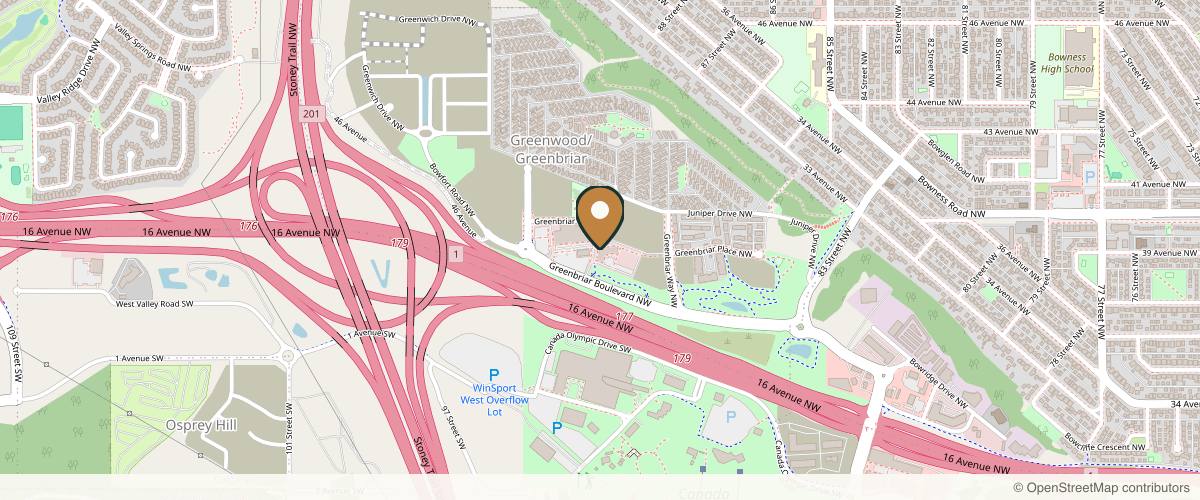 Map showing the exact location of Noir Medical Aesthetics at 45 Greenbriar Dr NW #217, Calgary, AB T3B6N4, Canada