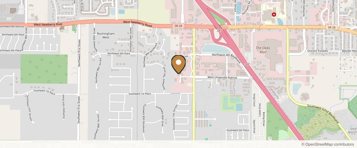 Map showing the exact location of North Florida Plastic Surgery & Aesthetics Center at 108 NW 76 Dr A, Gainesville, FL 32607, USA