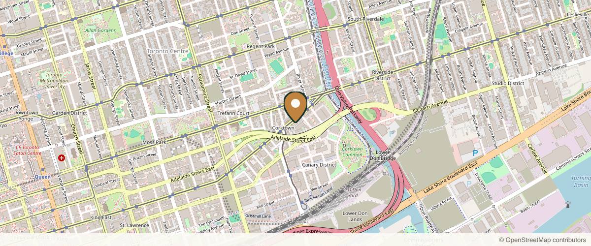 Map showing the exact location of North Medical Spa at 569 King St E, Toronto, ON M5A 1M5, Canada
