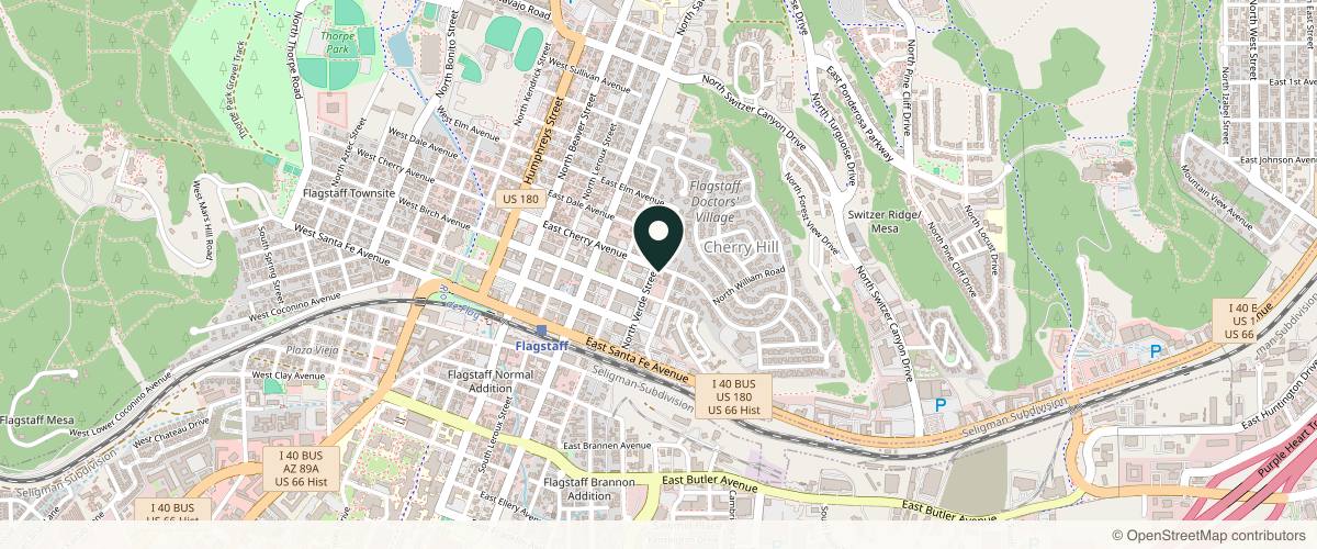 Map showing the exact location of Northern Arizona Massage and Wellness at 222 N Verde St, Flagstaff, AZ 86001, USA