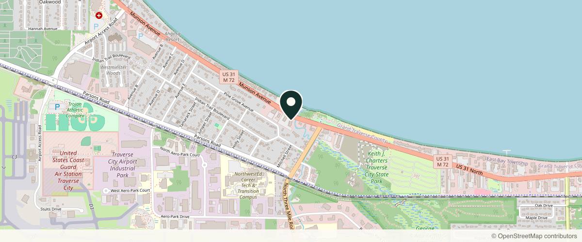 Map showing the exact location of Northern Michigan Vein Specialists - Traverse City at 880 Munson Ave Ste A, Traverse City, MI 49686, USA