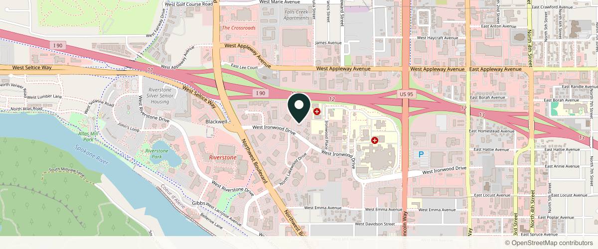 Map showing the exact location of Northlife Aesthetics & Wellness at 1115 W Ironwood Dr # A, Coeur d'Alene, ID 83814, USA