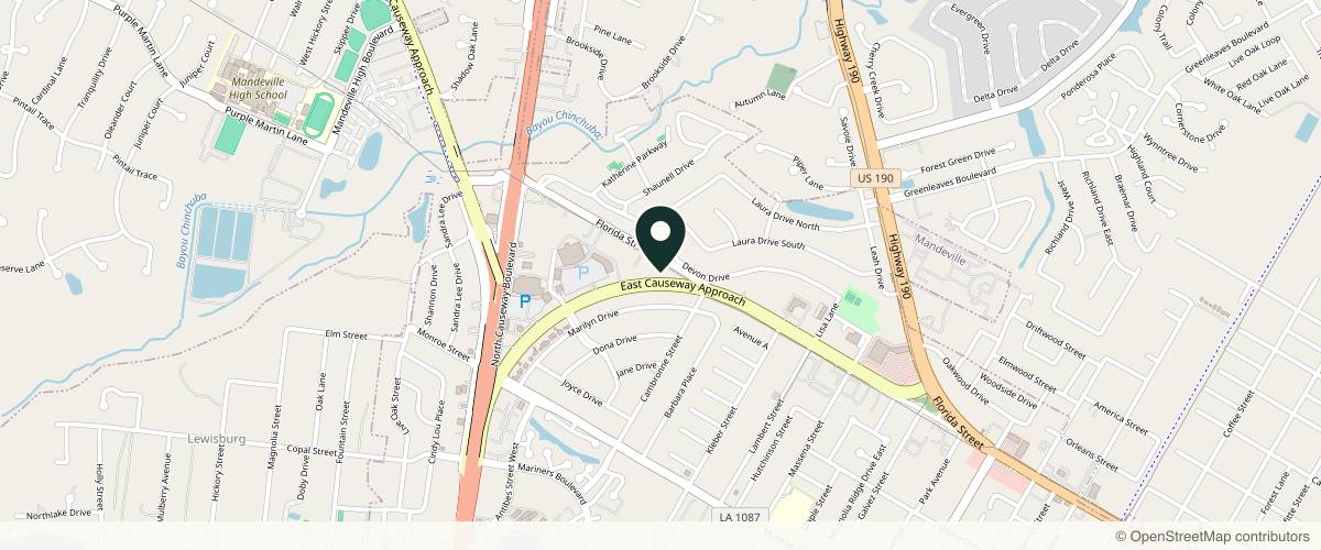 Map showing the exact location of Northshore Plastic Surgery LLC at 3401 E Causeway Approach, Mandeville, LA 70448, USA
