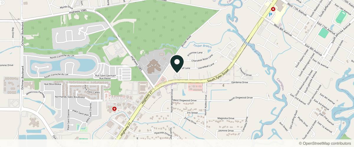 Map showing the exact location of Northshore Skincare And Med Spa at 71107 LA-21, Covington, LA 70433, USA