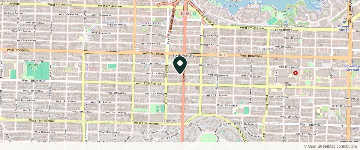 Map showing the exact location of Nova Skin & Wellness Centre at 1510 W 11th Ave, Vancouver, BC V6H 3J1, Canada