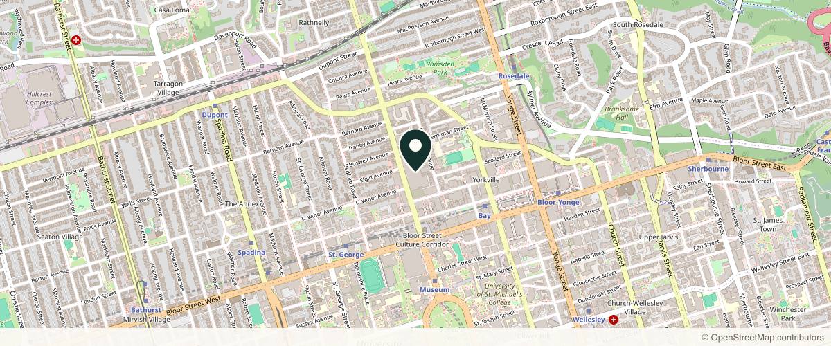 Map showing the exact location of Novado Skin Care Yorkville at 55 Avenue Rd, Toronto, ON M5R 3L2, Canada