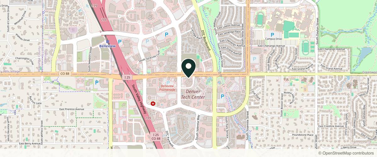 Map showing the exact location of Novuskin Med Spa Denver at 8200 E Belleview Ave Ste 100E, Greenwood Village, CO 80111, USA