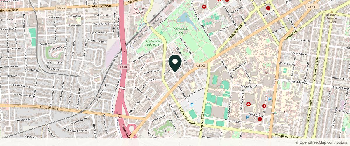 Map showing the exact location of NSI Wellness | Aesthetics at 118 30th Ave N, Nashville, TN 37203, USA